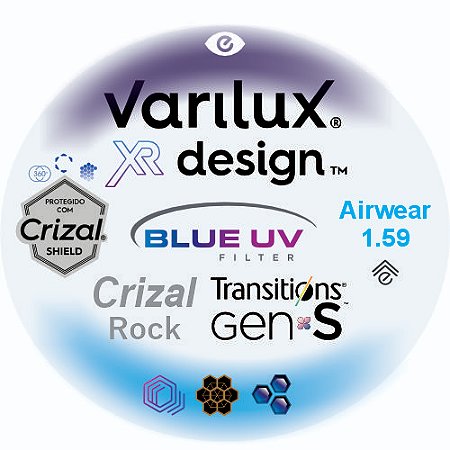Varilux XR Design Airwear Polypower Blue Uv Crizal Rock Transitions