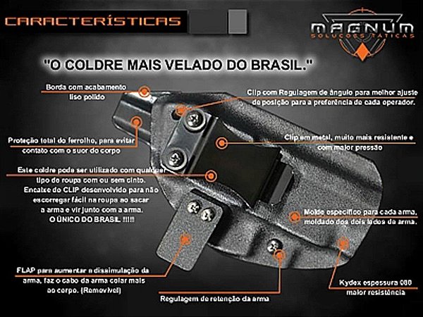 Coldre Magnum Velado Interno Iwb em KYDEX - TAURUS TS9