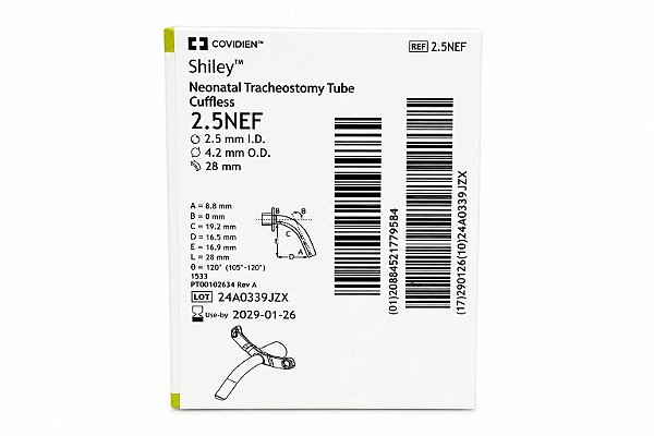 Cânula de Traqueostomia Shiley 2.5NEF Neonatal Sem Cuff Covidien