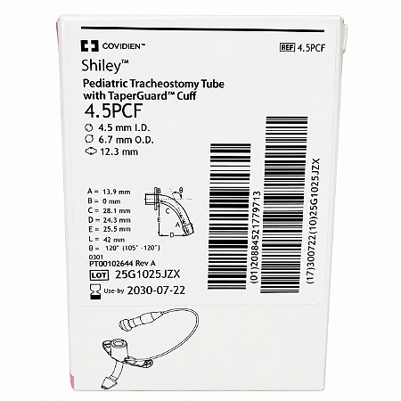 Cânula de Traqueostomia Shiley 4.5PCF Pediátrica com Cuff Covidien