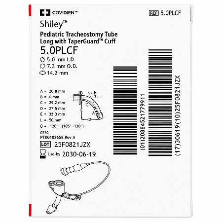 Cânula de Traqueostomia Shiley 5.0PLCF Pediátrica Longa com Cuff Covidien