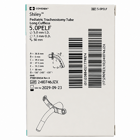 Cânula de Traqueostomia Shiley 5.0PELF Pediátrica Longa Sem Cuff Covidien