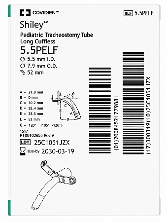 Cânula de Traqueostomia Shiley 5.5PELF Pediátrica Longa Sem Cuff Covidien