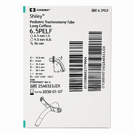Cânula de Traqueostomia Shiley 6.5PELF Pediátrica Longa Sem Cuff Covidien