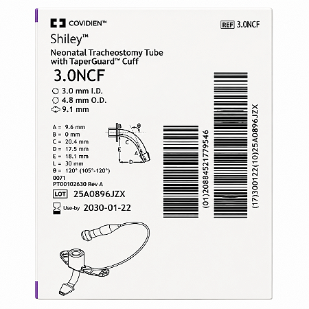 Cânula de Traqueostomia Shiley 3.0NCF Neonatal com Cuff TaperGuard Covidien