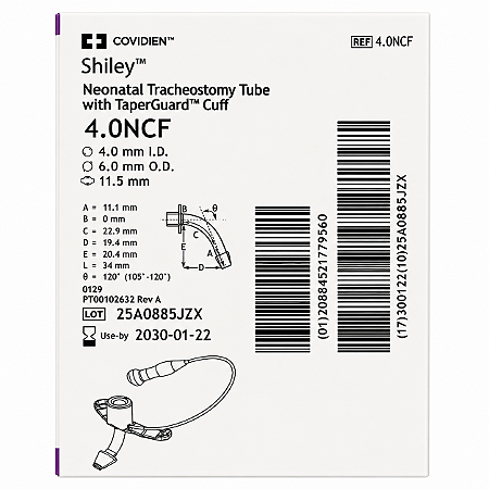 Cânula de Traqueostomia Shiley 4.0NCF Neonatal com Cuff TaperGuard Covidien