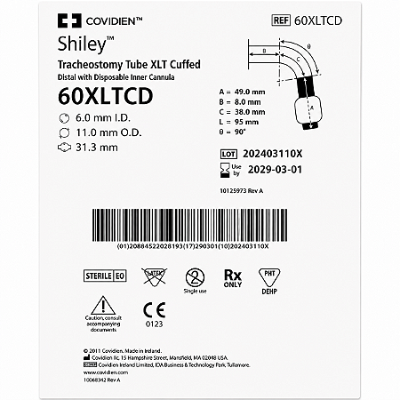 Cânula de Traqueostomia Shiley XLT Distal 60XLTCD com Cuff e Cânula Interna Descartável Covidien