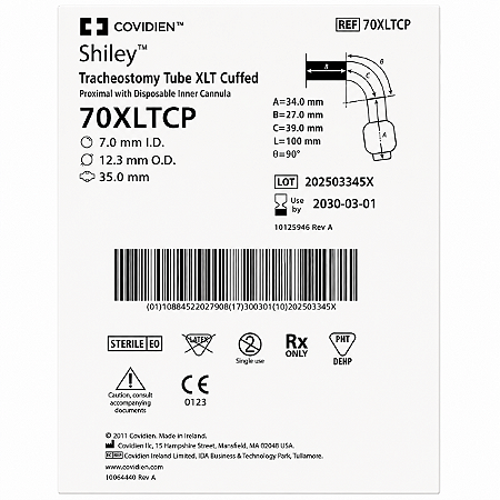 Cânula de Traqueostomia Shiley XLT Proximal 70XLTCP com Cuff e Cânula Interna Descartável Covidien