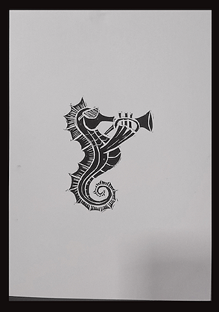 Gravura "Cavalo Marinho trompetista"