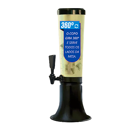 Torre de Tereré Doutor Beer 3L - Copo 360 - Com Torneira Tap Handle Preta