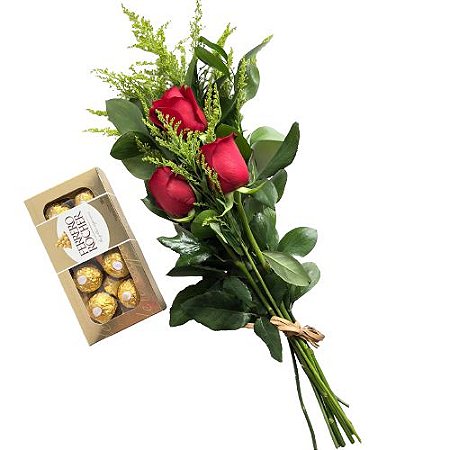 Buquê 3 rosas + Ferrerorocher un/1
