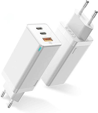 Carregador Baseus 65w gan de Carga Rápida Tipo C Branco