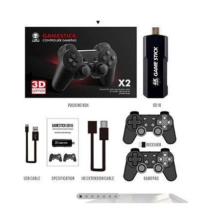 Games - Game Stick 4k Box 02 Controles sem Fio com 3500 Jogos