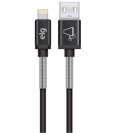 CABO DE RECARGA E SINCRONIZAÇÃO LIGHTNING COM MOLA INOX DE PROTEÇÃO  PRETO  SP810BK  ELG