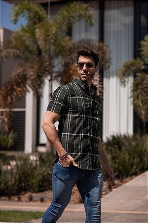 Camisa masculina verão 2023 moda xadrez camisa casual de manga