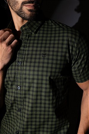 Camisa de Manga Curta SLIM QUADRICULADA VERDE/PRETO