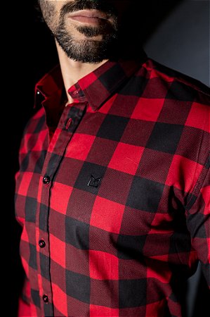 Camisa Manga Longa Slim XADREZ PRETO/VERMELHO