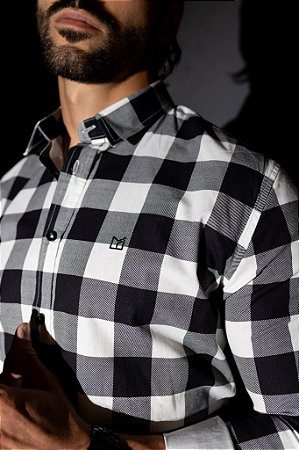 Camisa Manga Longa Slim XADREZ PRETO/BRANCO