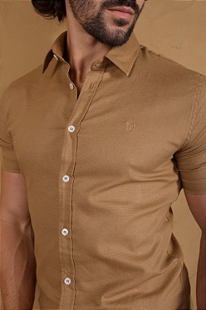Camisa de Manga Curta SLIM CAQUI LINHO PREMIUM