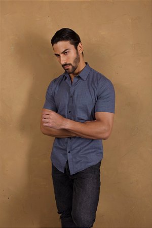 Camisa de Manga Curta SLIM CINZA LINHO FLAMÊ