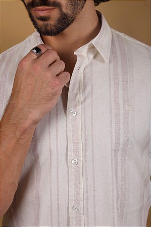 Camisa de Manga Curta SLIM LINHO LISTRADO