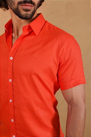 Camisa de Manga Curta SLIM LINHO LARANJA