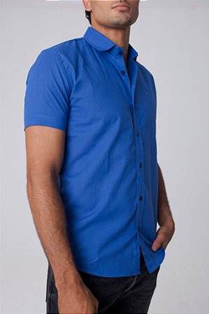 Camisa de Manga Curta SLIM LINHO FLAMÊ AZUL NAVI