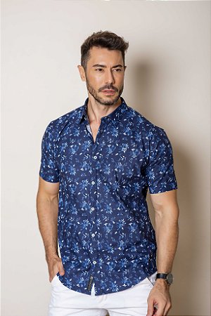 camisa estampada azul