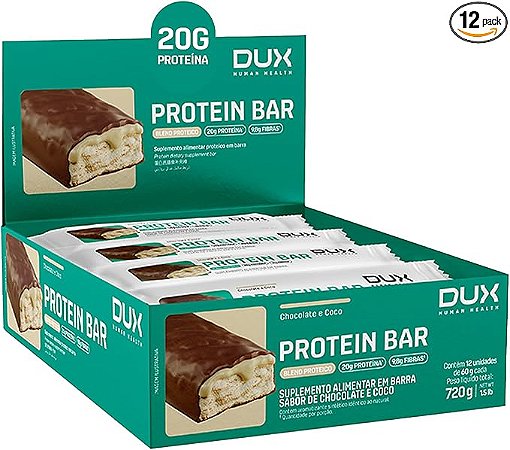 PROTEIN BAR 12 UNIDADES (CHOCOLATE E COCO) 08-2026 - DUX NUTRITION