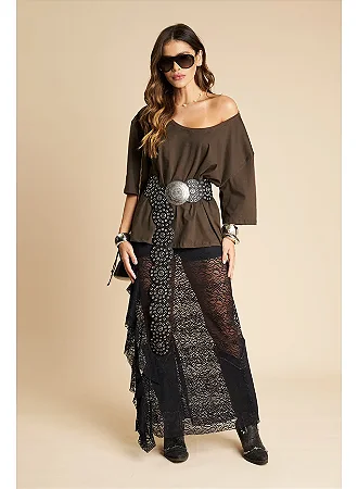 Saia Longa Babados Rendada