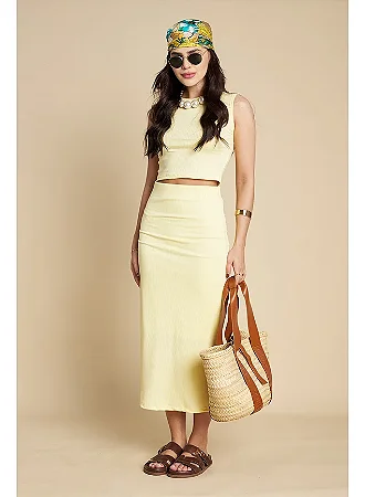 Saia Midi Amarelo Mostarda