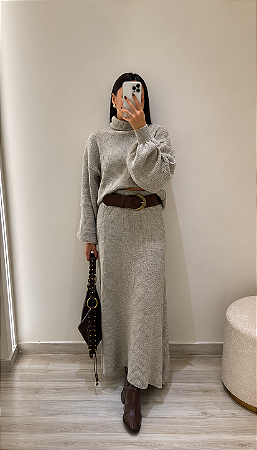 Conjunto Tricô Blusão & Saia