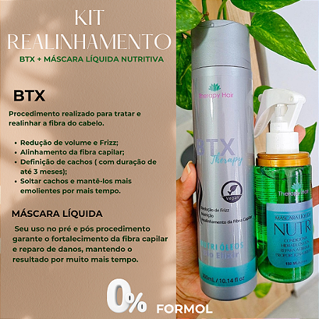 Kit de Realinhamento Capilar (Redutor de Volume + Máscara Líquida Nutritiva) - 0% Formol