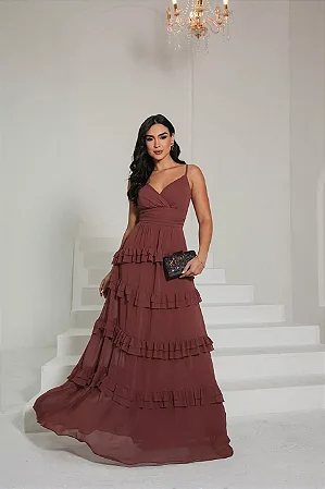Vestido Longo Camadas com Babados Boho