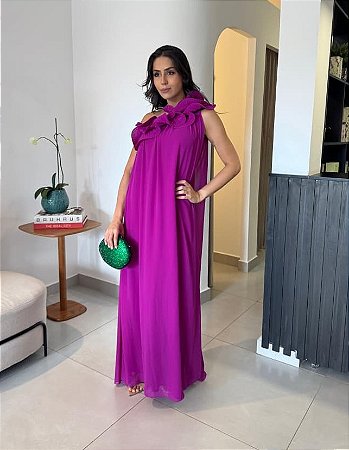 Vestido Longo Babado Ravena