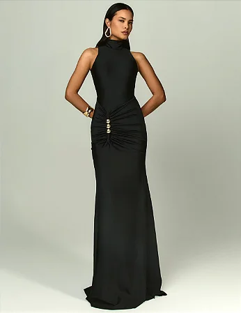 Vestido Longo De Gola Alta Preto Fierce