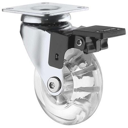 Rodízio Transparente de Silicone 50mm com Freio Chapa Giratório