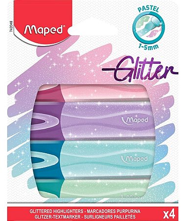 Marca Texto Glitter Maped Tom Pastel Kit com 4 Cores