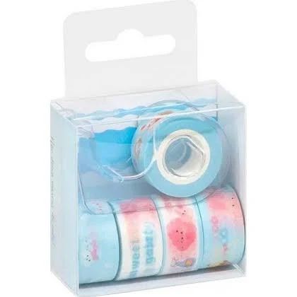 Fita Washi Tape Mini BRW com Dispenser e 5 rolos Azul 12 mm
