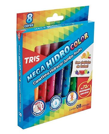 Caneta Hidrocor Mega Hidro Color Jumbo Fruits 8 Cores Tris