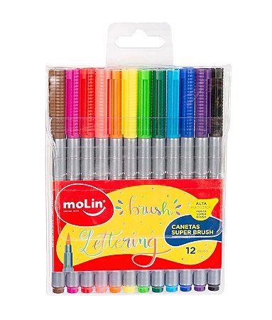 Caneta Super Brush Pen Kit com 12 Cores Molin