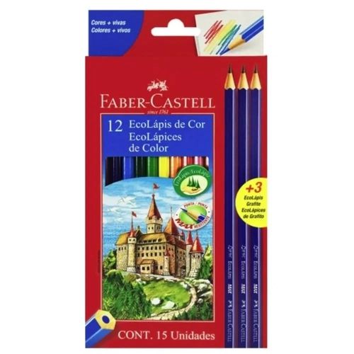 Lápis De Cor 12 Cores + 3 Ecolápis - Faber Castell