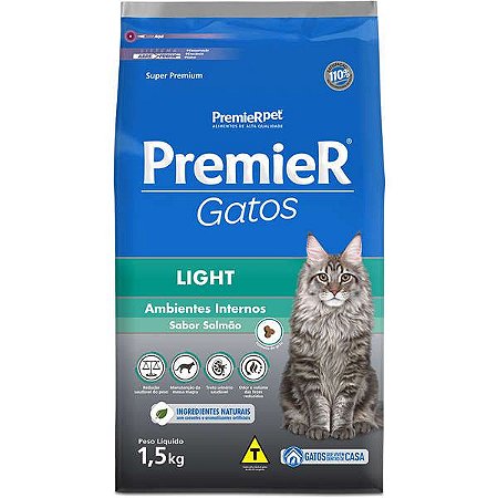 Ração Premier Pet Gatos Ambientes Internos Light Adultos Salmão
