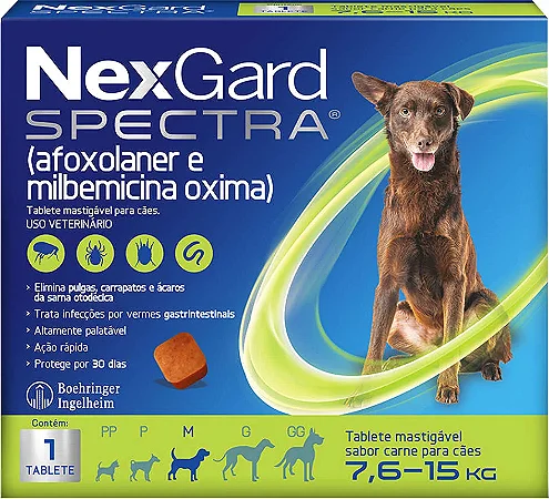Antipulgas, Carrapatos e Vermifugo NexGard Spectra para Cães de 7,6 a 15 Kg
