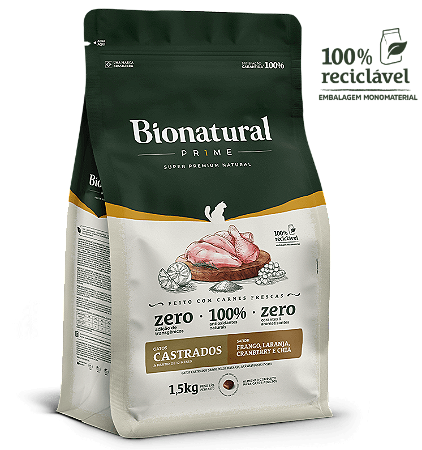 Ração Bionatural Prime Gatos Castrados Frango
