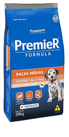 Premier Cães Filhotes Raças Médias Sabor Frango - 20kg