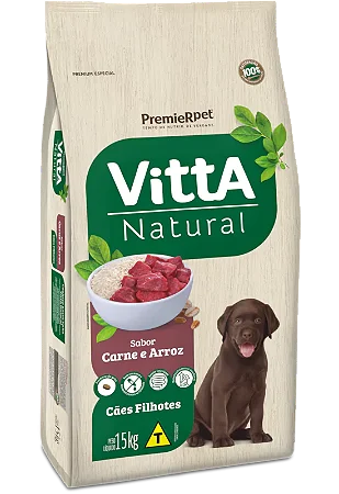VITTA NATURAL Cães Filhotes Sabor Seleção de Carnes e Arroz 15KG