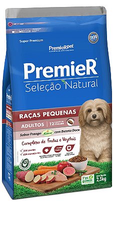 Premier Seleção Natural Cães Adultos Raças Pequenas Sabor Frango Korin com Batata Doce