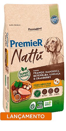 Premier Nattu Cães Adultos sabor Mandioca 12kg