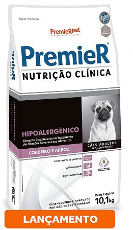 Premier Nutrição Clínica Hipoalergênico Cordeiro e Arroz Cães Pequeno Porte